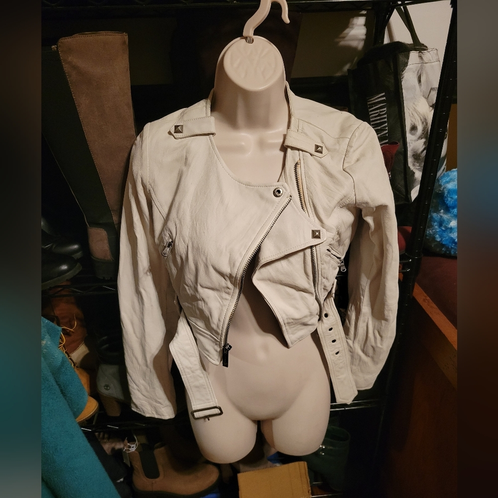 Off white leather crop jacket